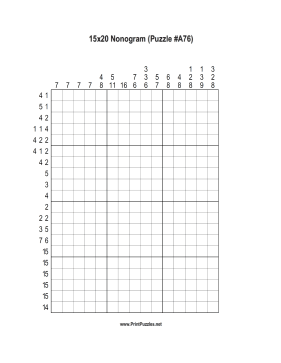 Nonogram - 15x20 - A76 Printable Puzzle