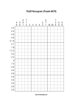 Nonogram - 15x20 - A78 Printable Puzzle
