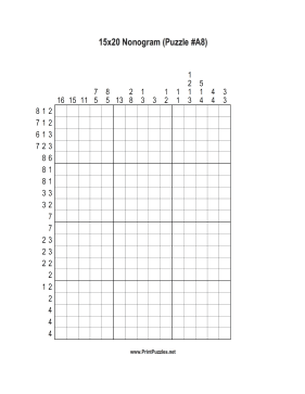 Nonogram - 15x20 - A8 Printable Puzzle