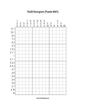 Nonogram - 15x20 - A81 Printable Puzzle