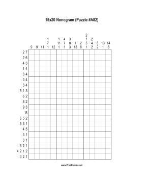 Nonogram - 15x20 - A82 Printable Puzzle