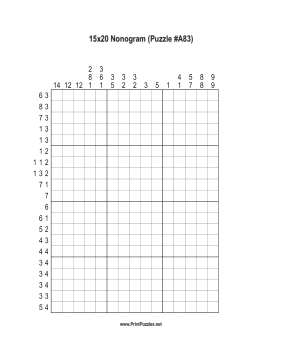 Nonogram - 15x20 - A83 Printable Puzzle