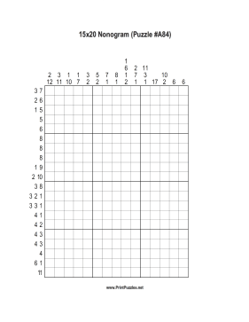 Nonogram - 15x20 - A84 Printable Puzzle