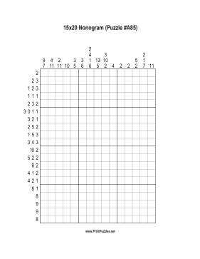 Nonogram - 15x20 - A85 Printable Puzzle