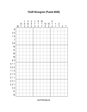 Nonogram - 15x20 - A86 Printable Puzzle