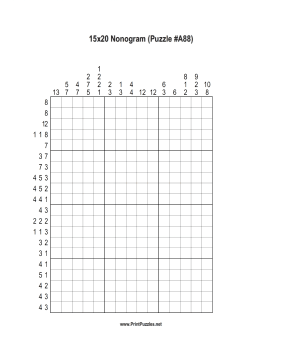 Nonogram - 15x20 - A88 Printable Puzzle