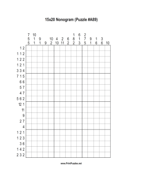 Nonogram - 15x20 - A89 Printable Puzzle