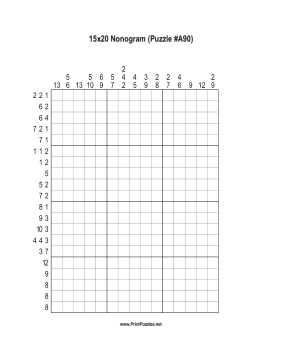 Nonogram - 15x20 - A90 Printable Puzzle