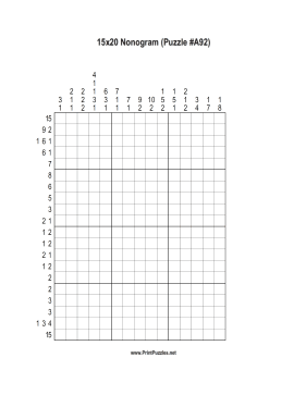 Nonogram - 15x20 - A92 Printable Puzzle