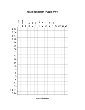 Nonogram - 15x20 - A93 Printable Puzzle