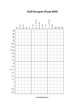 Nonogram - 15x20 - A94 Printable Puzzle