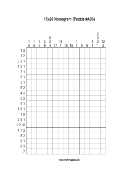 Nonogram - 15x20 - A96 Printable Puzzle