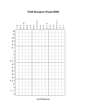 Nonogram - 15x20 - A98 Printable Puzzle