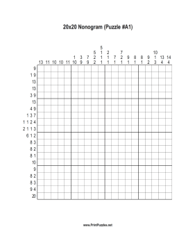 Nonogram - 20x20 - A1 Printable Puzzle