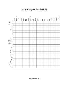 Nonogram - 20x20 - A10 Printable Puzzle