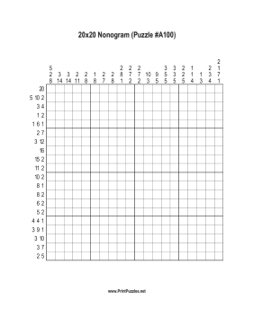 Nonogram - 20x20 - A100 Printable Puzzle