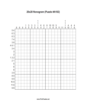 Nonogram - 20x20 - A102 Printable Puzzle