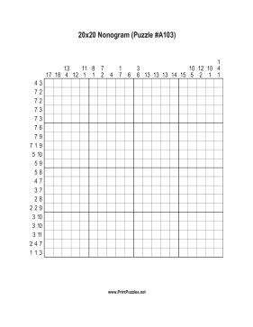 Nonogram - 20x20 - A103 Printable Puzzle