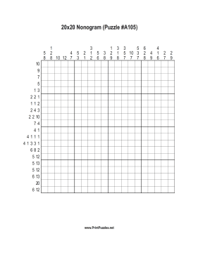 Nonogram - 20x20 - A105 Printable Puzzle