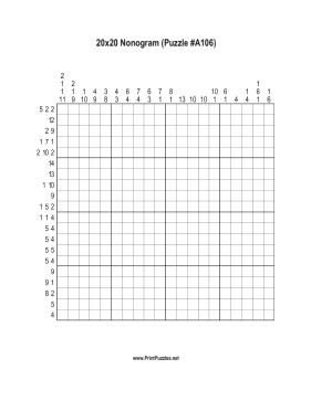 Nonogram - 20x20 - A106 Printable Puzzle