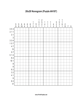 Nonogram - 20x20 - A107 Printable Puzzle