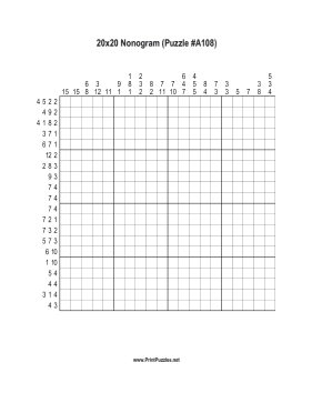 Nonogram - 20x20 - A108 Printable Puzzle