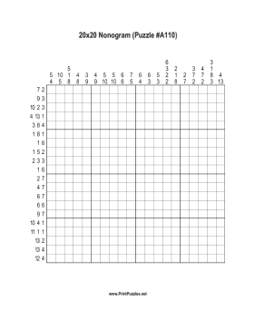 Nonogram - 20x20 - A110 Printable Puzzle