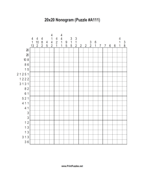Nonogram - 20x20 - A111 Printable Puzzle