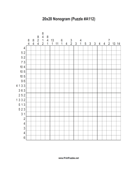 Nonogram - 20x20 - A112 Printable Puzzle