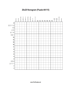 Nonogram - 20x20 - A115 Printable Puzzle