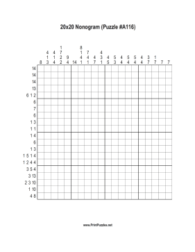 Nonogram - 20x20 - A116 Printable Puzzle