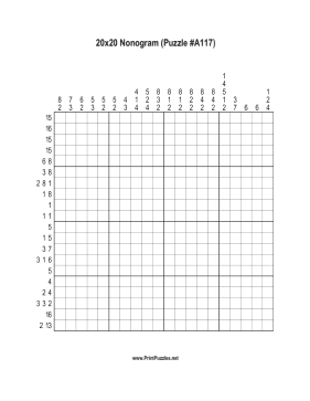 Nonogram - 20x20 - A117 Printable Puzzle