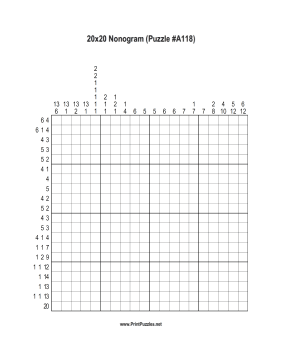 Nonogram - 20x20 - A118 Printable Puzzle