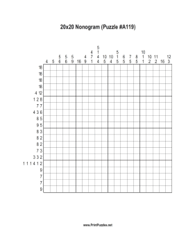 Nonogram - 20x20 - A119 Printable Puzzle