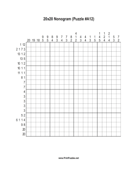 Nonogram - 20x20 - A12 Printable Puzzle