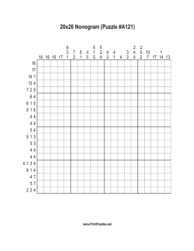 Nonogram - 20x20 - A121 Printable Puzzle