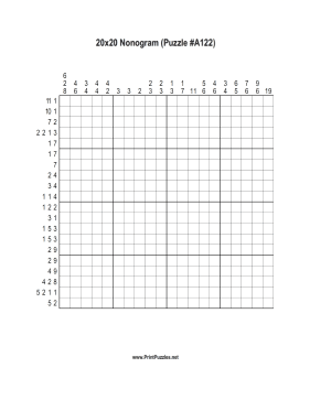 Nonogram - 20x20 - A122 Printable Puzzle