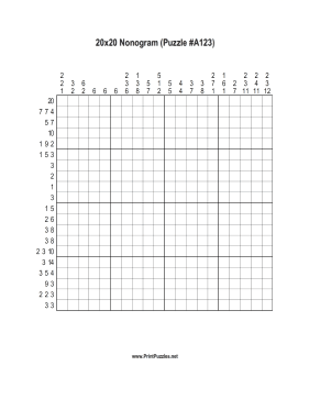 Nonogram - 20x20 - A123 Printable Puzzle