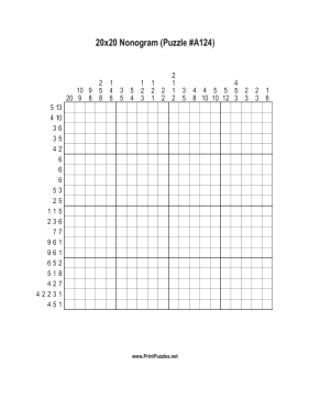 Nonogram - 20x20 - A124 Printable Puzzle