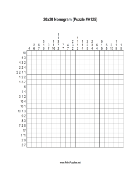 Nonogram - 20x20 - A125 Printable Puzzle