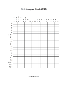 Nonogram - 20x20 - A127 Printable Puzzle