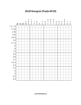 Nonogram - 20x20 - A128 Printable Puzzle