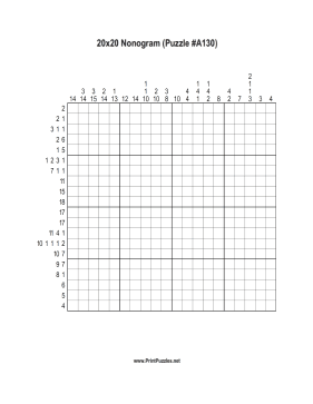Nonogram - 20x20 - A130 Printable Puzzle