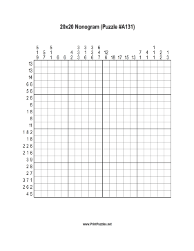 Nonogram - 20x20 - A131 Printable Puzzle