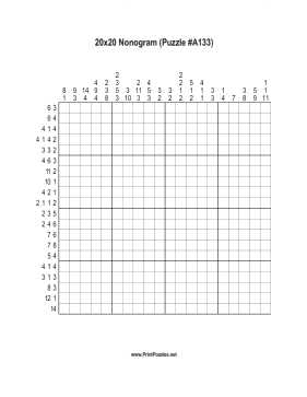 Nonogram - 20x20 - A133 Printable Puzzle