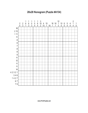 Nonogram - 20x20 - A134 Printable Puzzle