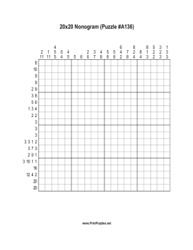 Nonogram - 20x20 - A136 Printable Puzzle