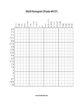 Nonogram - 20x20 - A137 Printable Puzzle