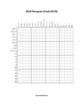 Nonogram - 20x20 - A139 Printable Puzzle