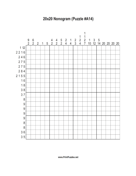 Nonogram - 20x20 - A14 Printable Puzzle
